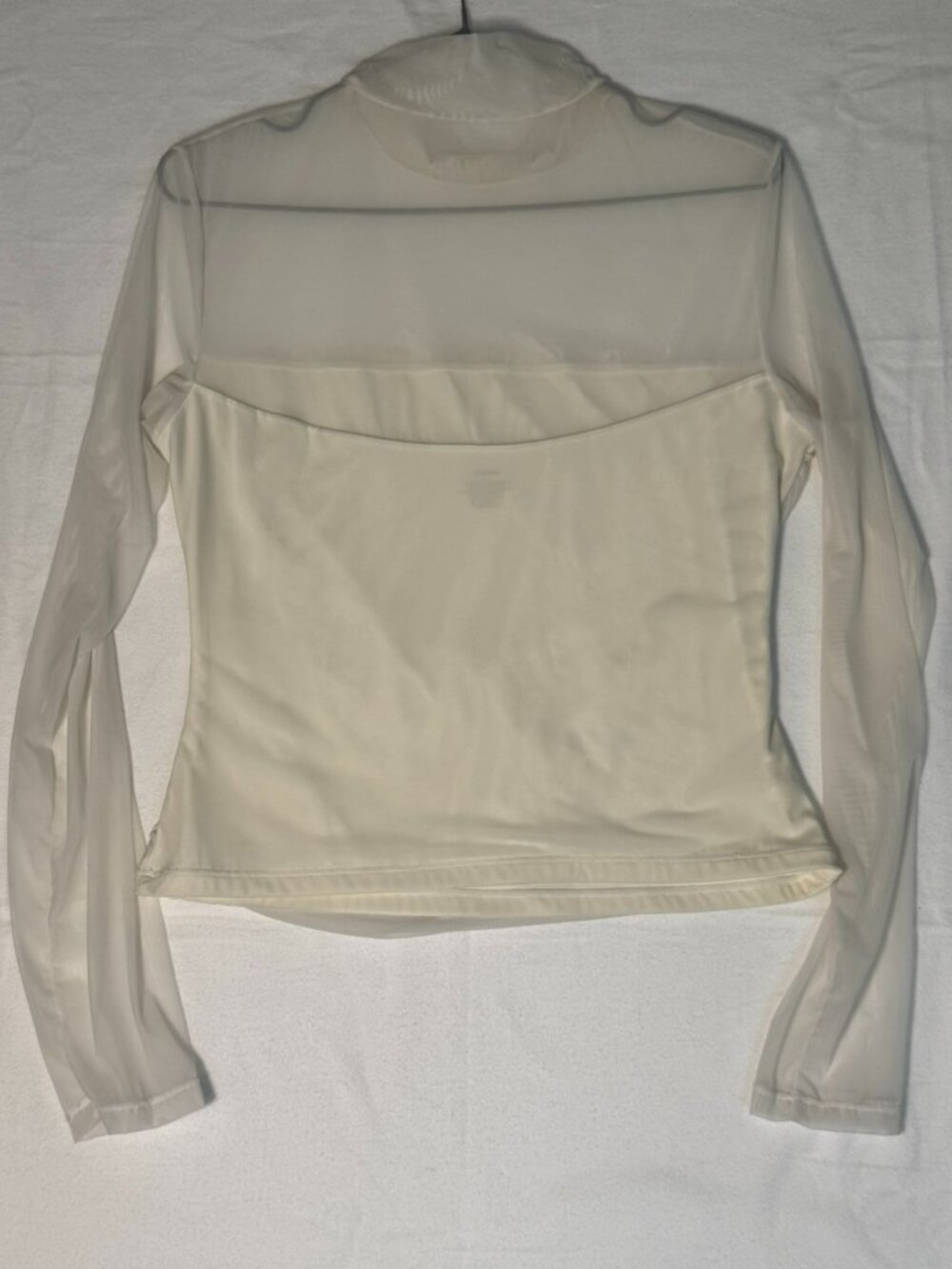 SUUKSESS Cream Mesh Ruched Long Sleeve Top Size Large - Picture 3 of 7